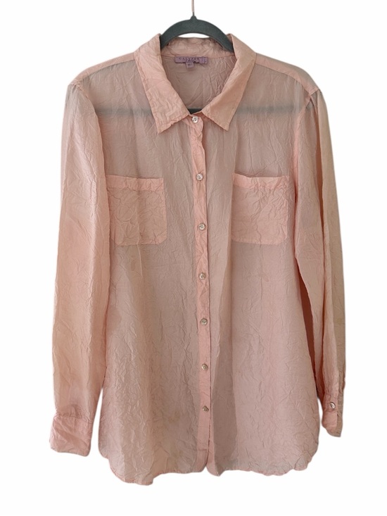 Calypso St. Barth Tops - Calypso‎ St. Barth Women Lg Sheer Blush Pink Button Up Blouse Wrinkle Design Top